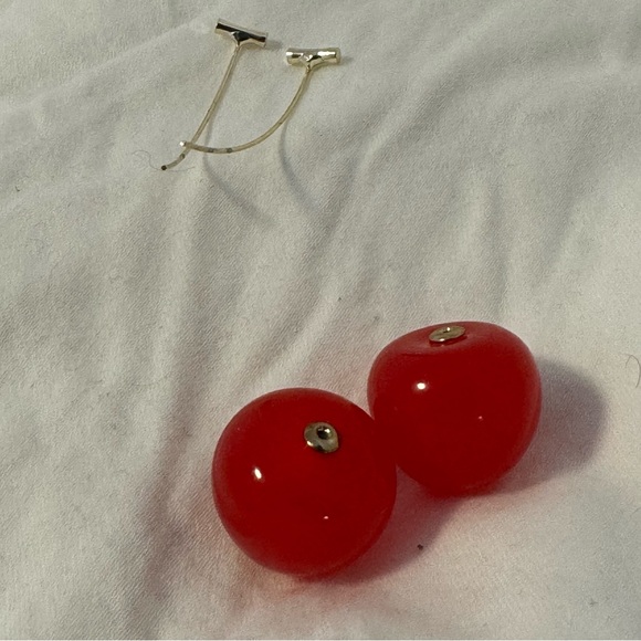 Red Cherry Stem Earrings-Retro - Picture 5 of 5